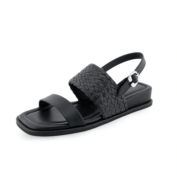 Aerosoles Broome Black Flat Slingback Short Wedge Sandals Size 7 NWT - Picture 2 of 10